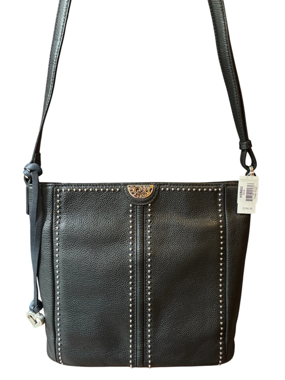 Brighton Pretty Tough convertible shoulder bag in black pebbled leather